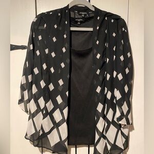 Notations Black and White Geometric Sheer Kimono